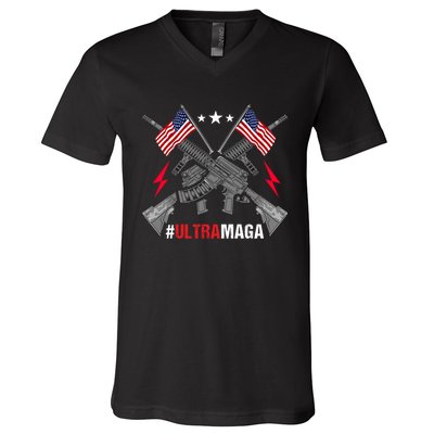 Ultra MAGA Funny Conservative Anti Biden Pro Trump V-Neck T-Shirt