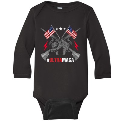 Ultra MAGA Funny Conservative Anti Biden Pro Trump Baby Long Sleeve Bodysuit