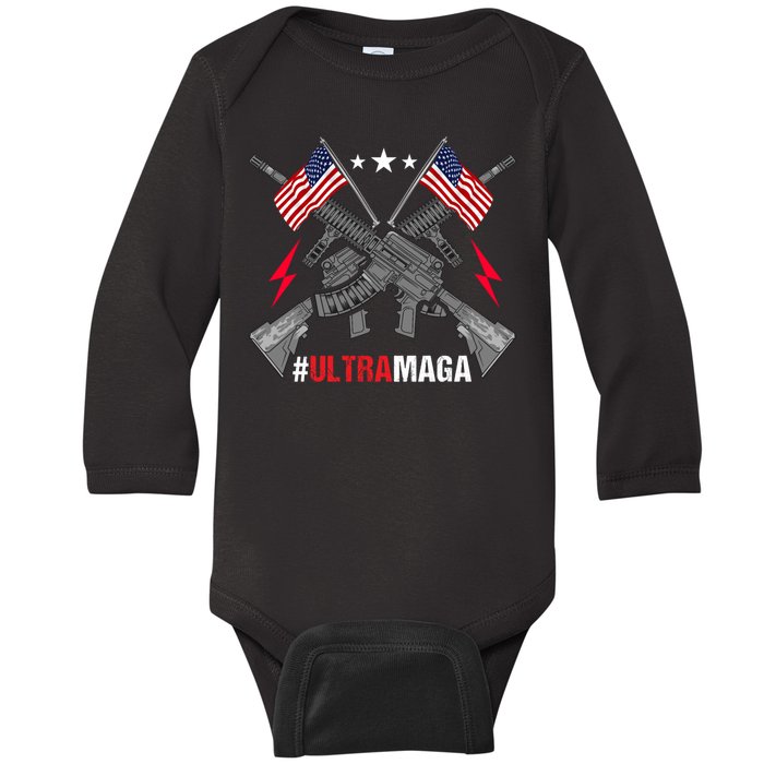 Ultra MAGA Funny Conservative Anti Biden Pro Trump Baby Long Sleeve Bodysuit