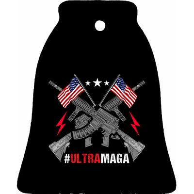 Ultra MAGA Funny Conservative Anti Biden Pro Trump Ceramic Bell Ornament