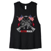 Ultra MAGA Funny Conservative Anti Biden Pro Trump Women's Racerback Cropped Tank