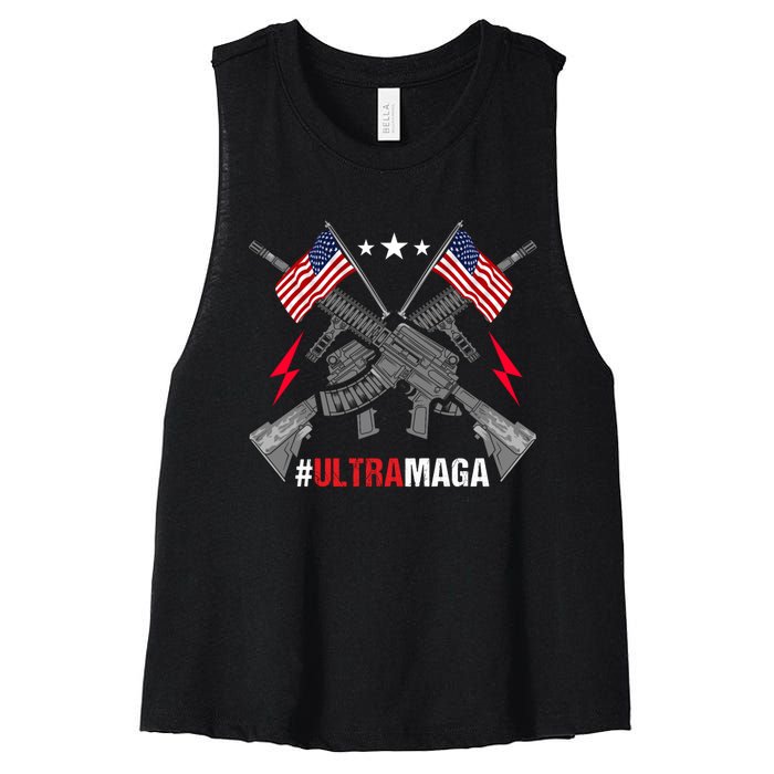 Ultra MAGA Funny Conservative Anti Biden Pro Trump Women's Racerback Cropped Tank