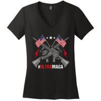 Ultra MAGA Funny Conservative Anti Biden Pro Trump Women's V-Neck T-Shirt