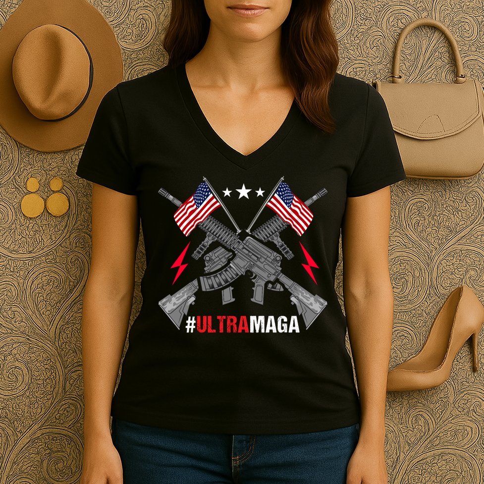 Ultra MAGA Funny Conservative Anti Biden Pro Trump Women's V-Neck T-Shirt