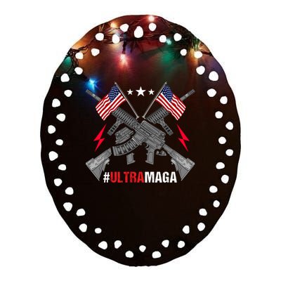 Ultra MAGA Funny Conservative Anti Biden Pro Trump Ceramic Oval Ornament