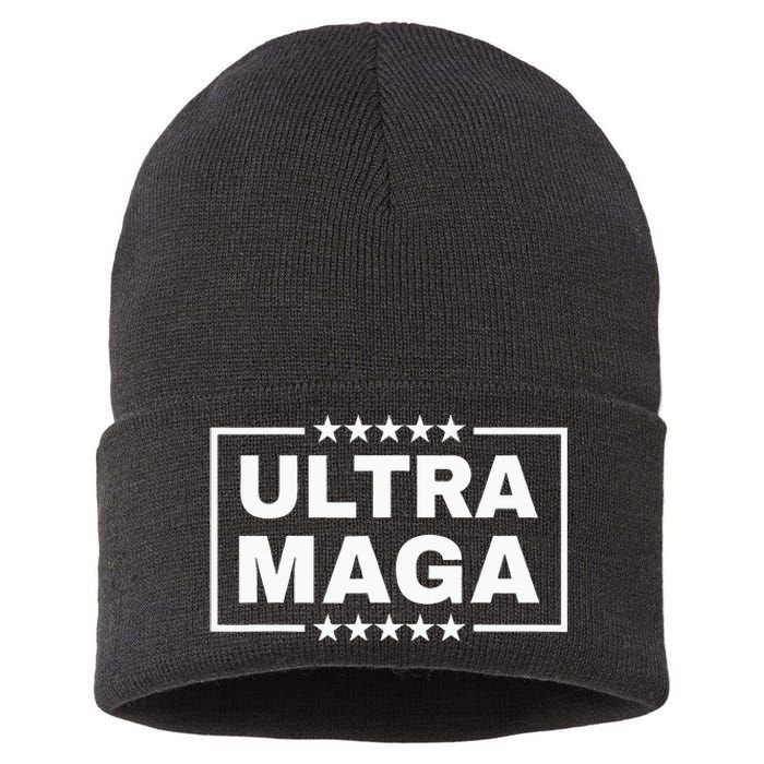 Ultra Maga Funny Anti Joe Biden Proud Ultra Mega Sustainable Knit Beanie