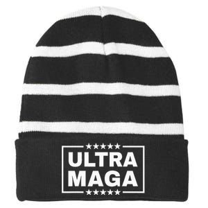 Ultra Maga Funny Anti Joe Biden Proud Ultra Mega Striped Beanie with Solid Band