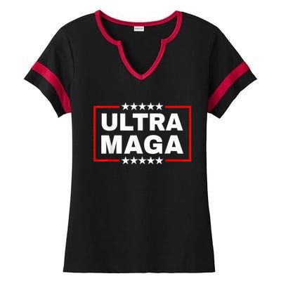 Ultra MAGA Funny Conservative Anti Biden Pro Trump Gift Ladies Halftime Notch Neck Tee