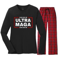 Ultra MAGA Funny Conservative Anti Biden Pro Trump Gift Women's Long Sleeve Flannel Pajama Set 