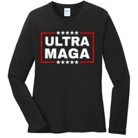 Ultra MAGA Funny Conservative Anti Biden Pro Trump Gift Ladies Long Sleeve Shirt