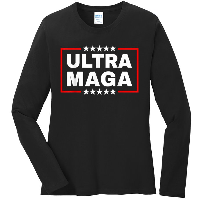 Ultra MAGA Funny Conservative Anti Biden Pro Trump Gift Ladies Long Sleeve Shirt