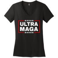 Ultra MAGA Funny Conservative Anti Biden Pro Trump Gift Women's V-Neck T-Shirt