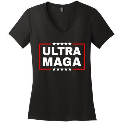 Ultra MAGA Funny Conservative Anti Biden Pro Trump Gift Women's V-Neck T-Shirt