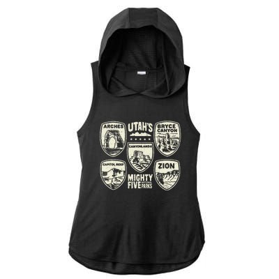 UtahS Mighty Five National Parks Adventure Hiking Ladies PosiCharge Tri-Blend Wicking Draft Hoodie Tank