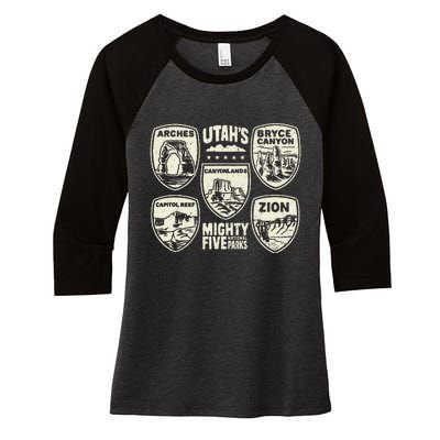 UtahS Mighty Five National Parks Adventure Hiking Women's Tri-Blend 3/4-Sleeve Raglan Shirt