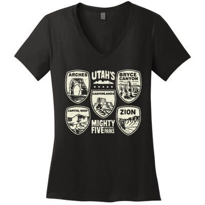 UtahS Mighty Five National Parks Adventure Hiking Women's V-Neck T-Shirt