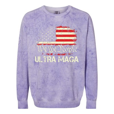 Ultra Maga Funny Anti Biden Us Flag Pro Trump Trendy Colorblast Crewneck Sweatshirt