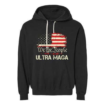 Ultra Maga Funny Anti Biden Us Flag Pro Trump Trendy Garment-Dyed Fleece Hoodie