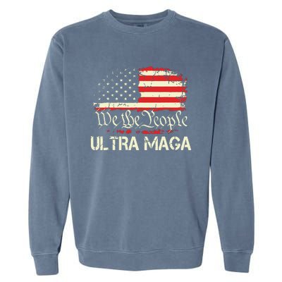 Ultra Maga Funny Anti Biden Us Flag Pro Trump Trendy Garment-Dyed Sweatshirt