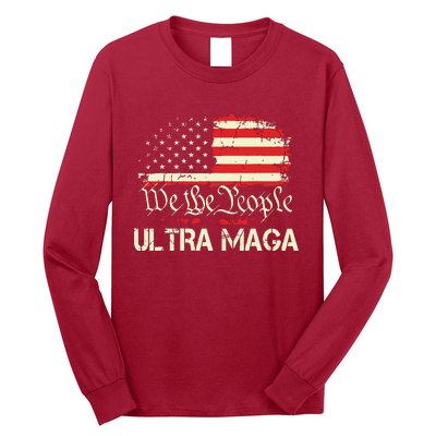 Ultra Maga Funny Anti Biden Us Flag Pro Trump Trendy Long Sleeve Shirt