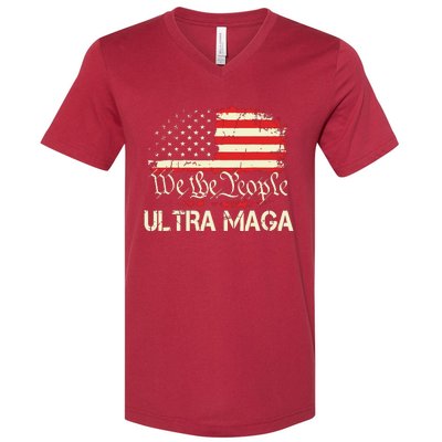 Ultra Maga Funny Anti Biden Us Flag Pro Trump Trendy V-Neck T-Shirt