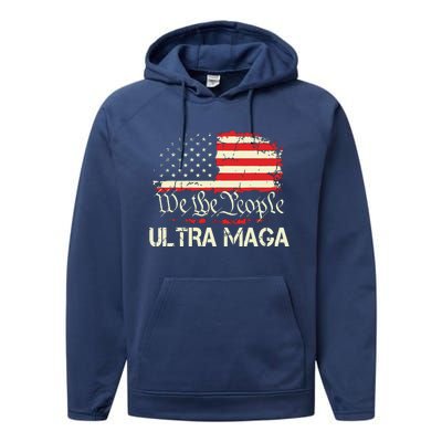 Ultra Maga Funny Anti Biden Us Flag Pro Trump Trendy Performance Fleece Hoodie