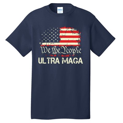 Ultra Maga Funny Anti Biden Us Flag Pro Trump Trendy Tall T-Shirt