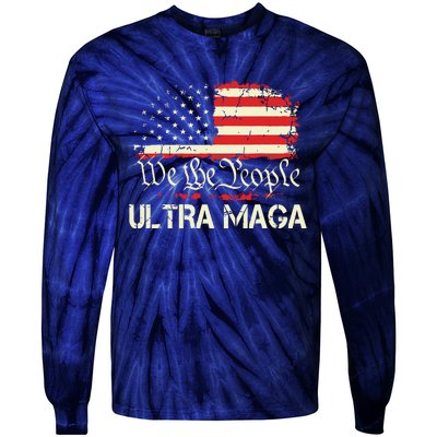 Ultra Maga Funny Anti Biden Us Flag Pro Trump Trendy Tie-Dye Long Sleeve Shirt