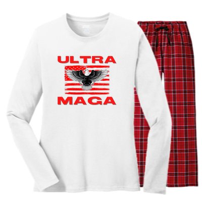 Ultra MAGA Conservative US Flag Women's Long Sleeve Flannel Pajama Set 