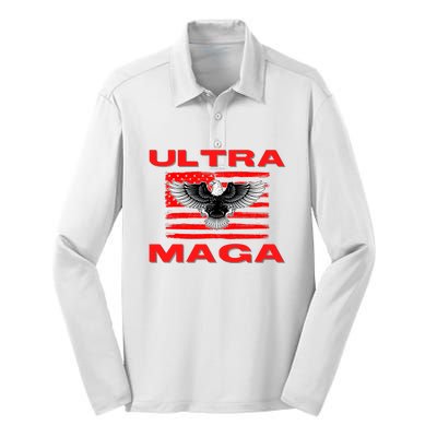 Ultra MAGA Conservative US Flag Silk Touch Performance Long Sleeve Polo