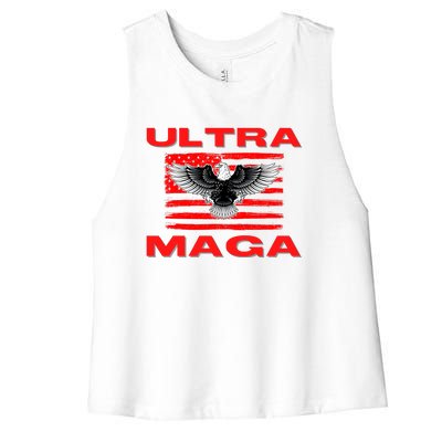 Ultra MAGA Conservative US Flag Women's Racerback Cropped Tank