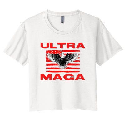 Ultra MAGA Conservative US Flag Women's Crop Top Tee