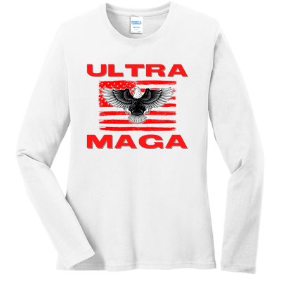 Ultra MAGA Conservative US Flag Ladies Long Sleeve Shirt