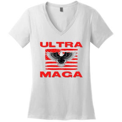 Ultra MAGA Conservative US Flag Women's V-Neck T-Shirt