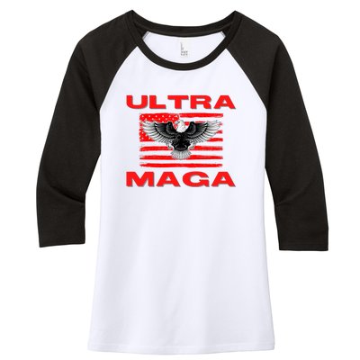 Ultra MAGA Conservative US Flag Women's Tri-Blend 3/4-Sleeve Raglan Shirt