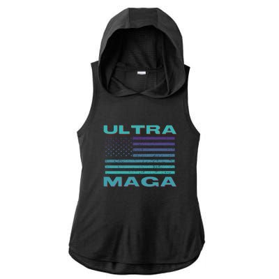 Ultra MAGA Conservative US Flag Ladies PosiCharge Tri-Blend Wicking Draft Hoodie Tank