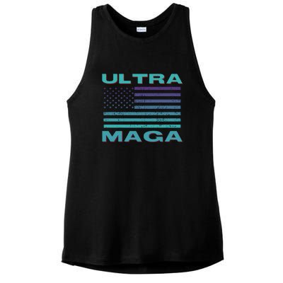 Ultra MAGA Conservative US Flag Ladies PosiCharge Tri-Blend Wicking Tank