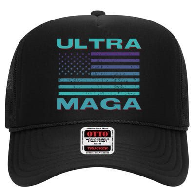 Ultra MAGA Conservative US Flag High Crown Mesh Back Trucker Hat