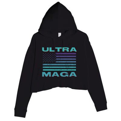 Ultra MAGA Conservative US Flag Crop Fleece Hoodie