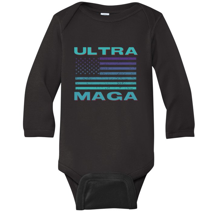 Ultra MAGA Conservative US Flag Baby Long Sleeve Bodysuit