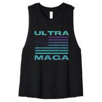 Ultra MAGA Conservative US Flag Women's Racerback Cropped Tank