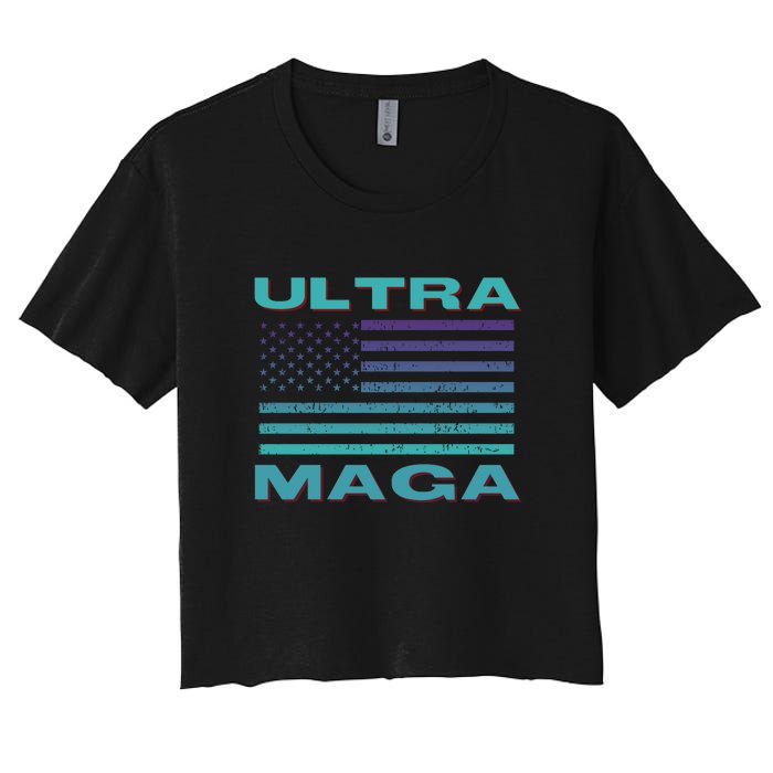 Ultra MAGA Conservative US Flag Women's Crop Top Tee