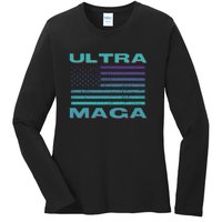 Ultra MAGA Conservative US Flag Ladies Long Sleeve Shirt