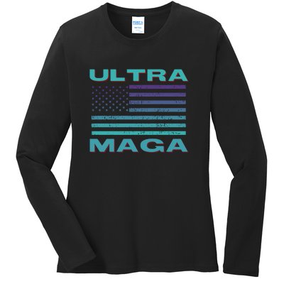 Ultra MAGA Conservative US Flag Ladies Long Sleeve Shirt