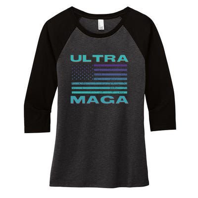 Ultra MAGA Conservative US Flag Women's Tri-Blend 3/4-Sleeve Raglan Shirt