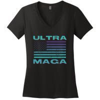 Ultra MAGA Conservative US Flag Women's V-Neck T-Shirt