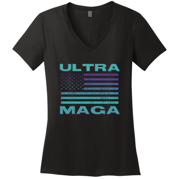 Ultra MAGA Conservative US Flag Women's V-Neck T-Shirt