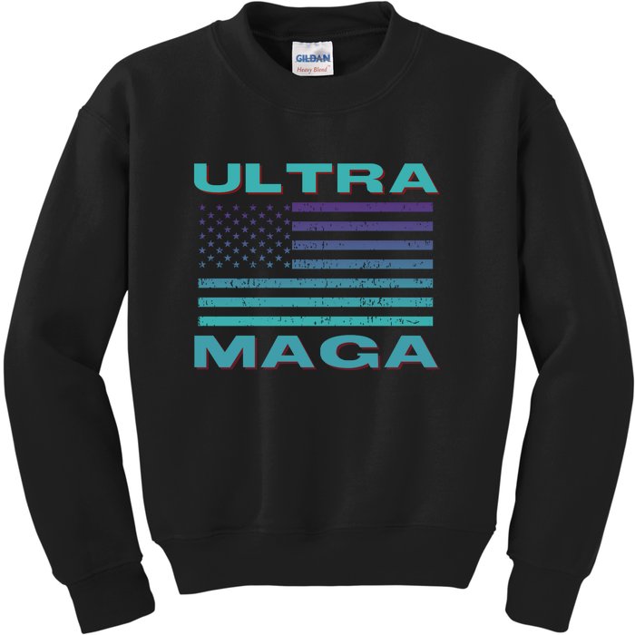 Ultra MAGA Conservative US Flag Kids Sweatshirt