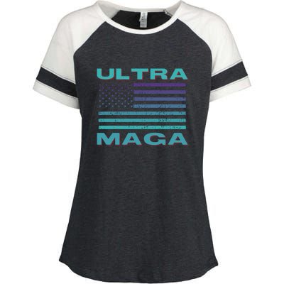 Ultra MAGA Conservative US Flag Enza Ladies Jersey Colorblock Tee