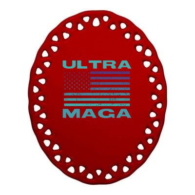 Ultra MAGA Conservative US Flag Ceramic Oval Ornament